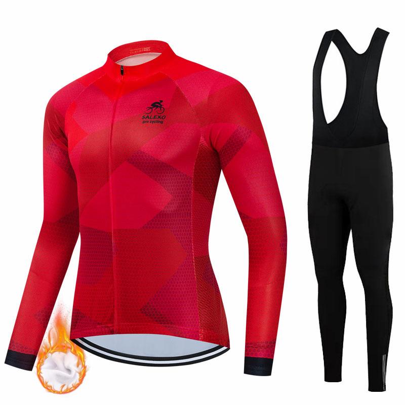 2026 Salexo Winter Cycling Clothes Set Man Thermal Fleece Jersey Suit Sport Riding Bike MTB Clothing Bib Pants Sets Ropa Ciclismo