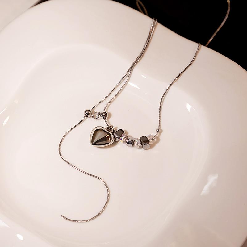 Light Luxury Temperament Collarbone Chain Gentle Pearl Splicing Necklace Multi-Layer Bow Letter Sweet Cool Girl Collar