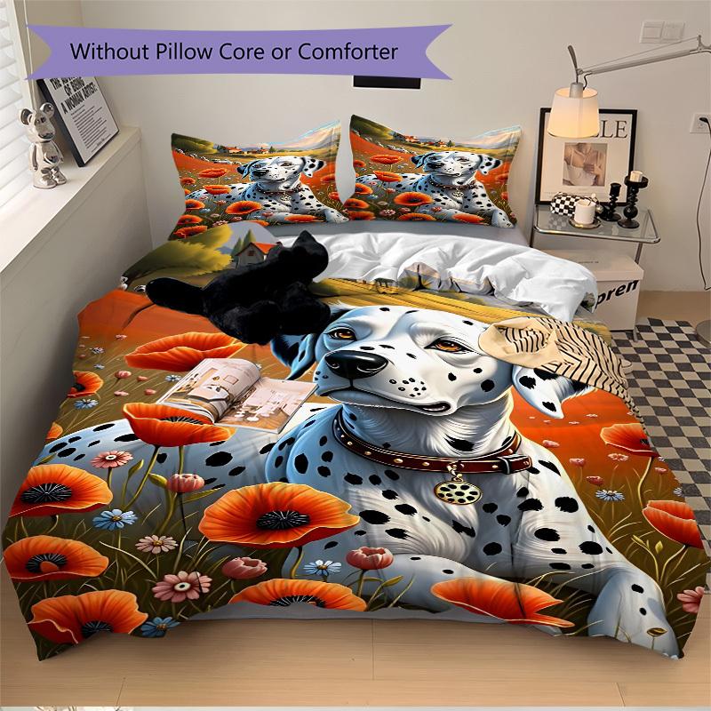 3pcs Dalmatian Dog Duvet Cover Set -Includes 1 Duvet Cover and 2 Pillowcases, No Quilt Core, All-Season Home Decor  yy251111171