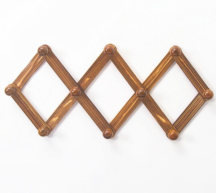 Extendable Wooden Wall-Mounted Coat and Bag Hanger with Folding Hooks