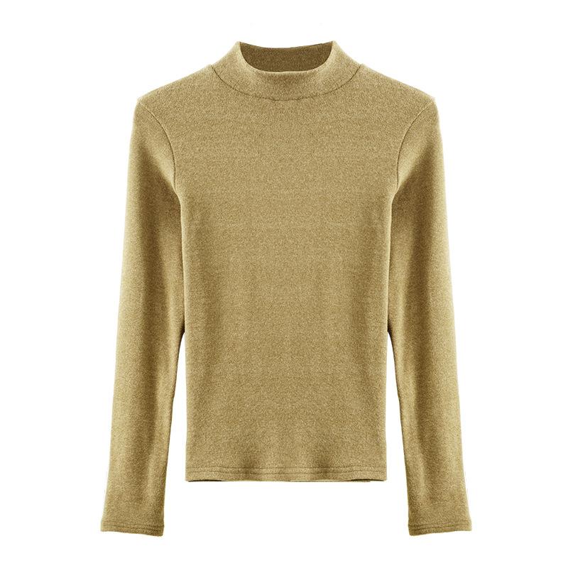 Autumn and Winter Women's Bottoming Shirt Half-high Neck Mid-collar Bottoming Shirt Inside The Thin Velvet Slim Long-sleeved Blouse