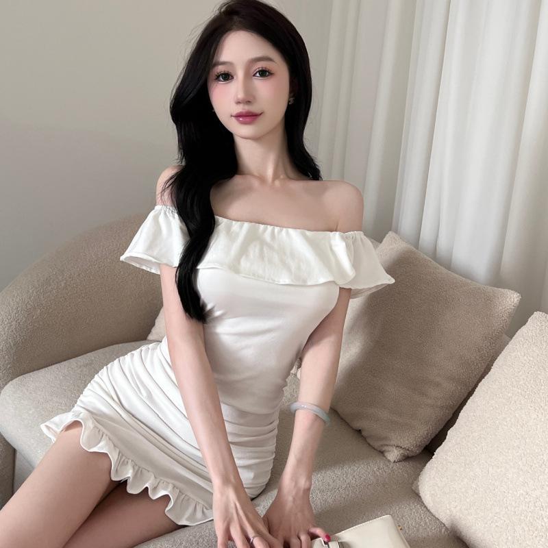 One-Shoulder Ruffled Slim-Fit Mini Dress with High-Stretch Cotton
