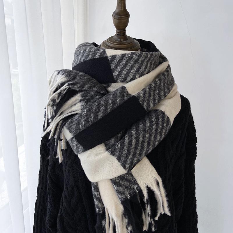 Ullrutete skjerf for kvinners vintervarme, allsidig sjal, bursdagsgave, julegave, ren ullskjerf