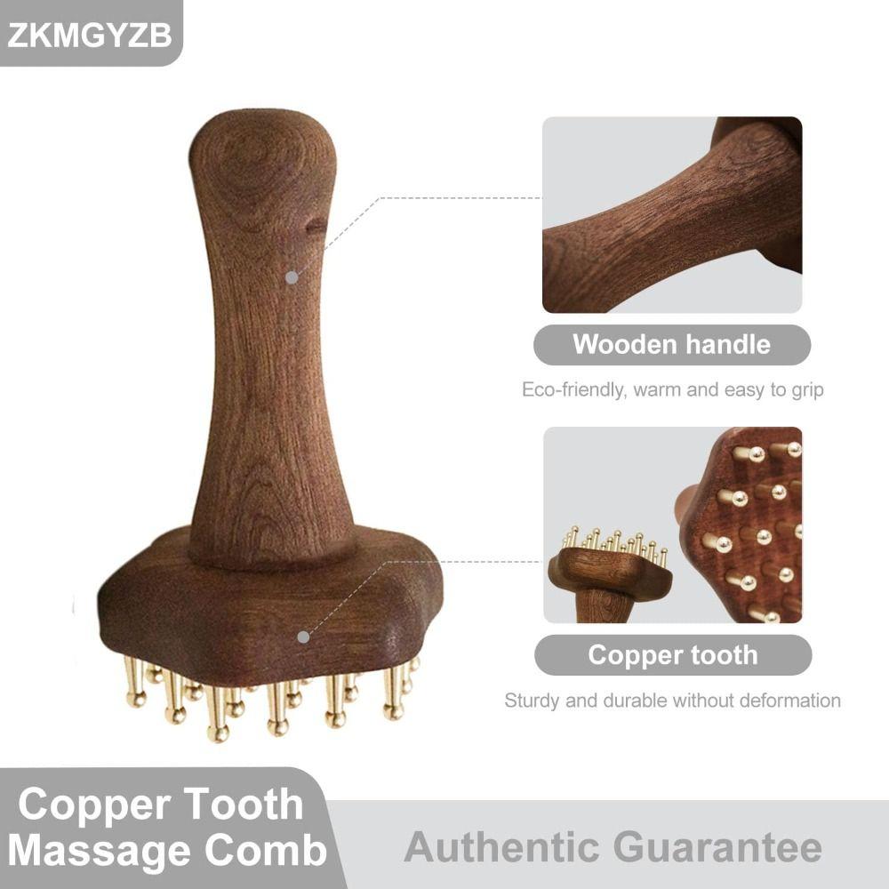 Wooden Handle 24teeth Copper Head Massage Comb Relief Body Massage Brush  for Cellulite Remover