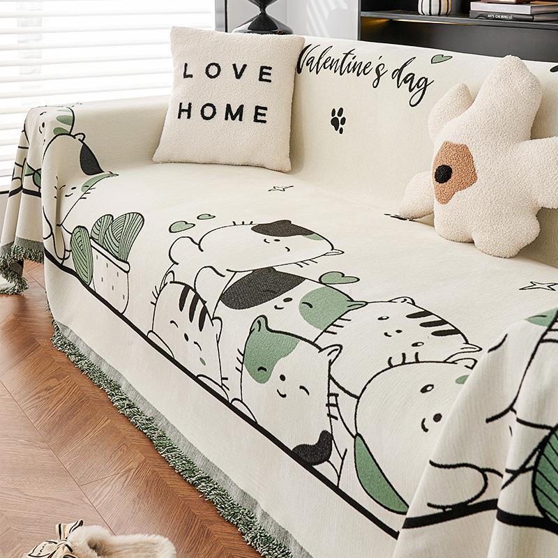 

Мультяшный стиль Ins, синельное полотенце для дивана, универсальный нескользящий чехол для дивана, четыре сезона, полностью покрытый тканью, чехол для дивана с защитой от кошачьих царапин 180*130cm