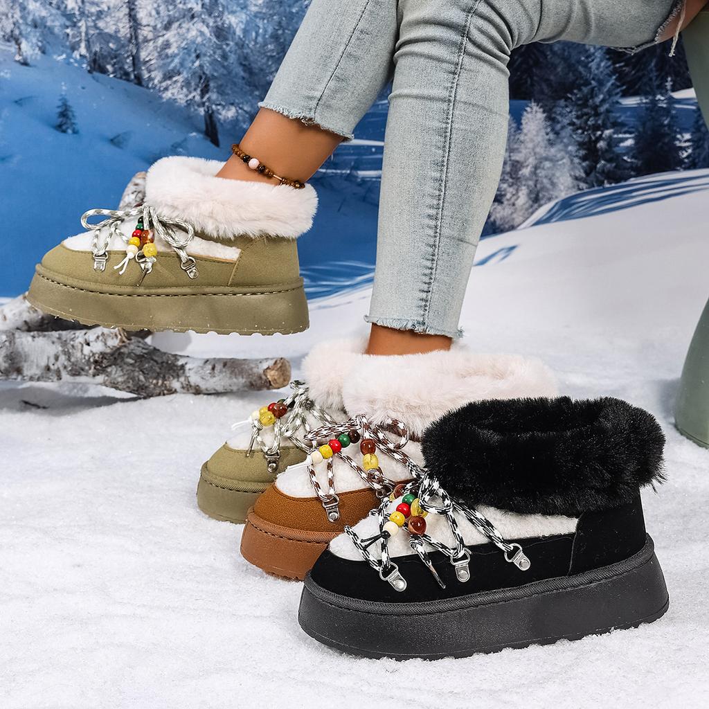 Fashion Women Shoes Fashion Cross Strap Decoration Short Plush Snow Boots Women 2025 Winter Faux Fur Round Toe Soft Thick Bottom Boots