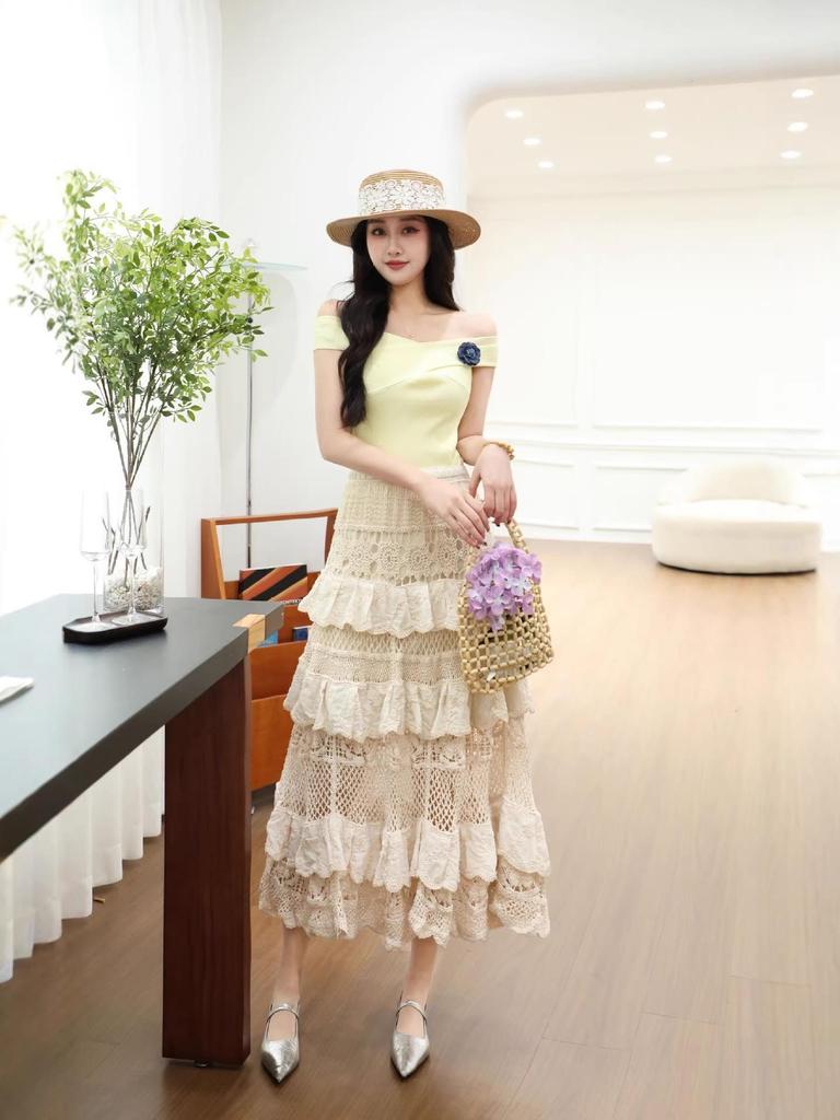 Women's Summer Ethnic Lace Crochet Mid-Length Skirt