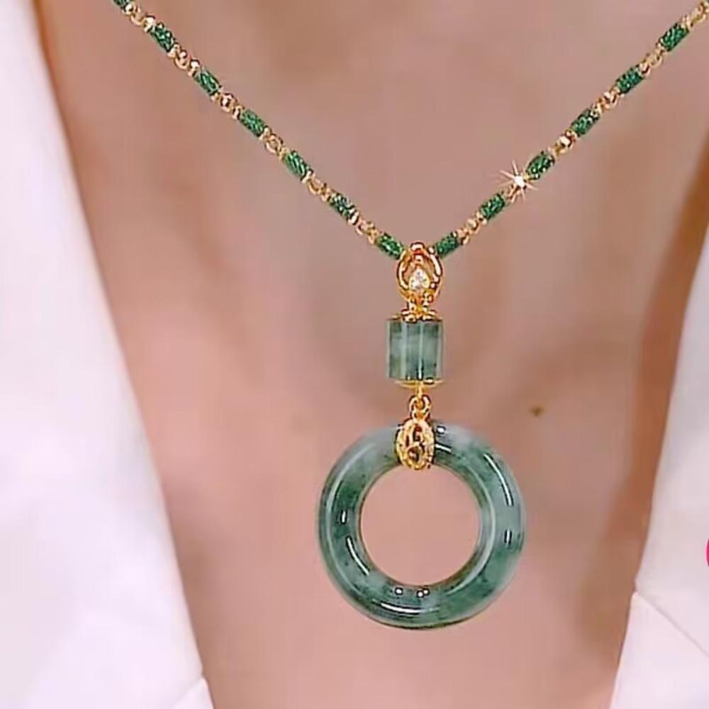 Creative Gift Natural Stone Crystal Alloy Accessories Lucky Simple Green Chain Necklaces Women Men