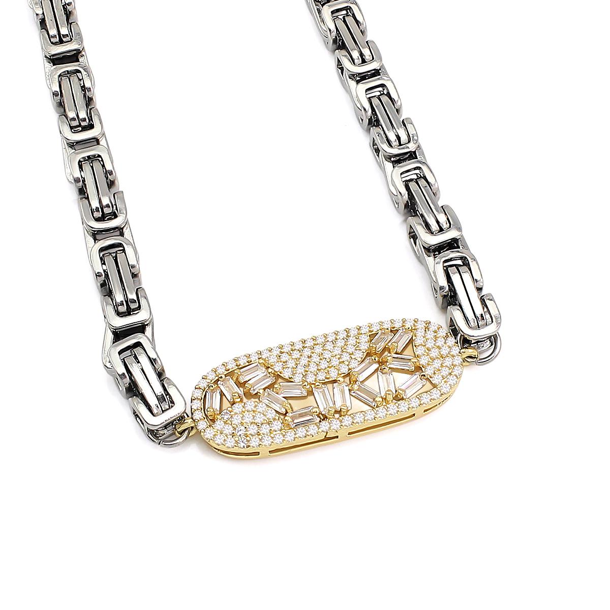 Unisex 18K Gold Plated Twisted Zircon Lightning Necklace Minimalist Style Stainless Steel Cuban Chain with Skeleton Pendant золотой