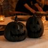 Festival Display Ornament Halloween Pumpkin Figurine, Black Resin Spooky Face Sculpture, Ghost Figurine Gothic Tabletop Centerpiece for Home