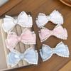 1 Pair Satin Ribbon Lace Hair Clip Heart Detail Hair Accessory Rhinestone Hair Barrette Decoration
