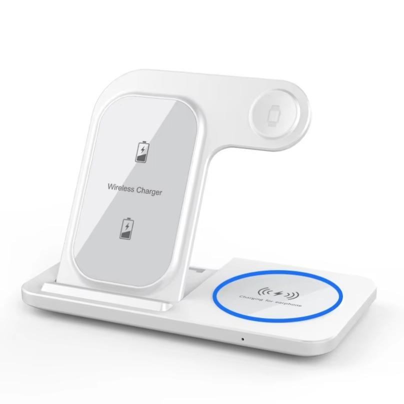Wireless Charger LED Light Phone Stand 4 In 1 For iPhone 16 15 14 13 12 Apple Watch 8 7 6 AirPods Foldable Fast Charging Station