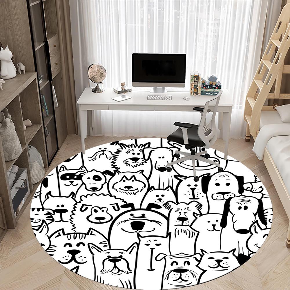 1pc Puppy Cat Office Round Area Rug, Indoor Mat Suitable ForOffice, Under Office Chairs Bedroom Living Room Home Decor, Room Decot056
