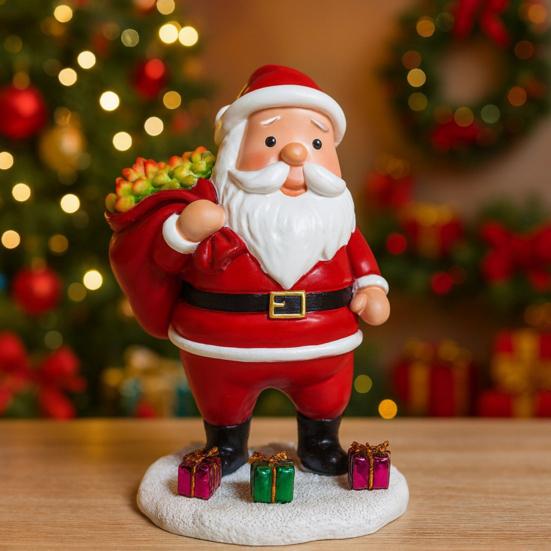 Christmas Santa Figurine Solar Light Resin Snowman Santa Claus Tree Statue Decorative Lamp Home Office Desktop Ornament