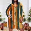 Women Plus Size V Neck Long Sleeve Printed Fitted Straight Hem Dress