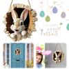 Cute Bunny Hole Wall Stickers Easter Rabbit Door Sign Wooden Rustic Hanging Pendant Welcome Sign Happy Easter Home Decoration
