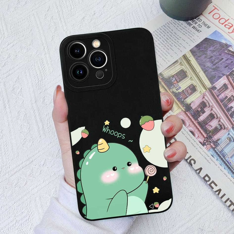 For Apple iPhone 11 12 13 14 15 Pro Max X XS XR SE 6 7 8 Cases Cover Cute Dinosaur Liquid Soft Silicone Shockproof Anti Drop For iPhone Shell Bumper