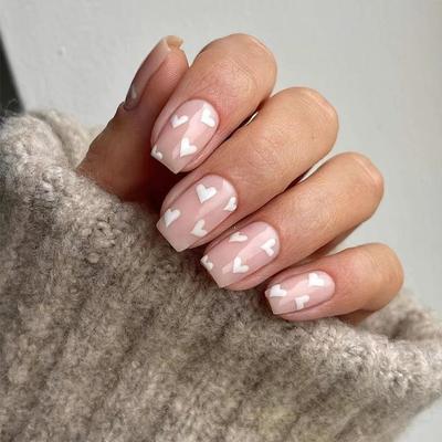 24 Pieces Wear Manicure Valentine's Day Nail Piece Naked Powder White Love Manicure Piece Removable