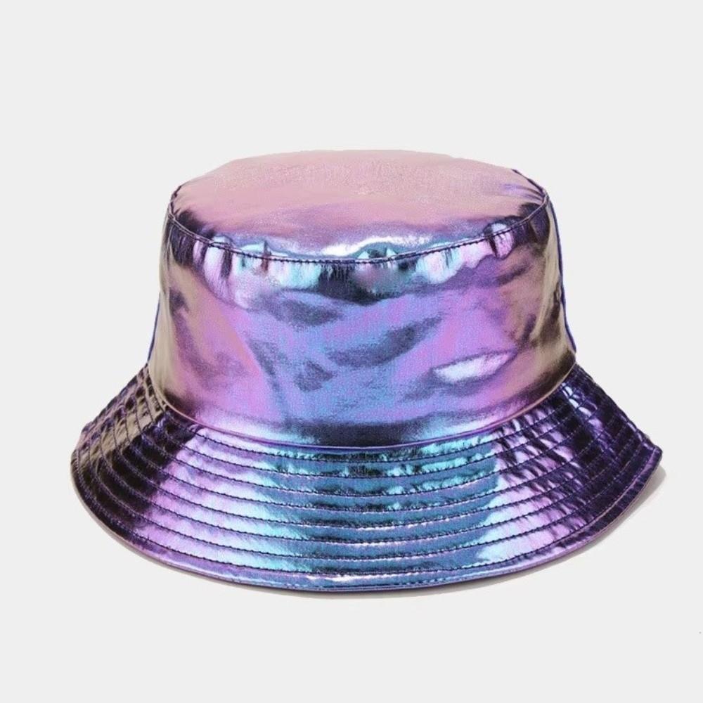 Wide Brim Laser Rainbow Fisherman Hat Single Sided Shiny Sun Cap Luminous Bucket Hat  Sunshade