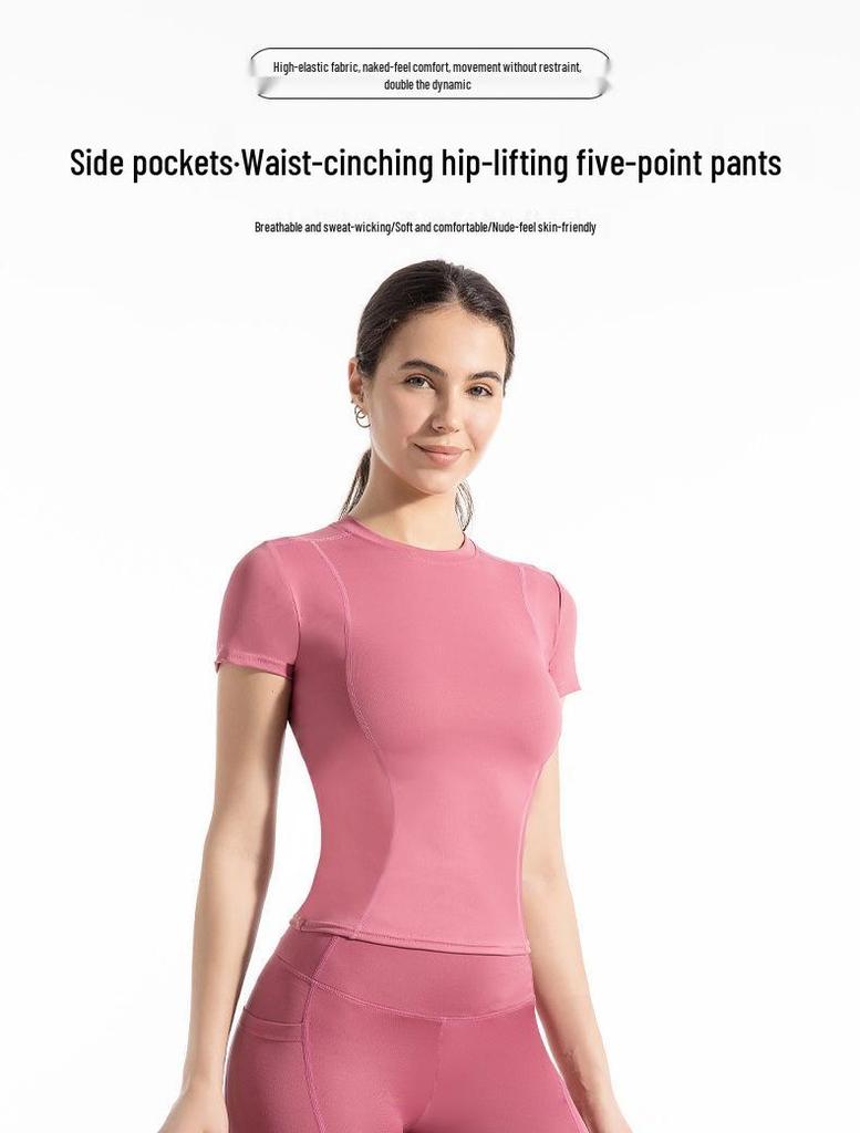 Women's Quick Dry High Waist Yoga Shorts with Side Pocket In Peach