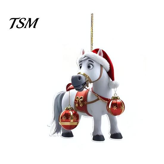Fade-resistant Christmas Decorations Pony Ornament 2D Acrylic Hanging Decor for Car White Horse Design And Tree Cute Holiday Gift Kids Ornaments
