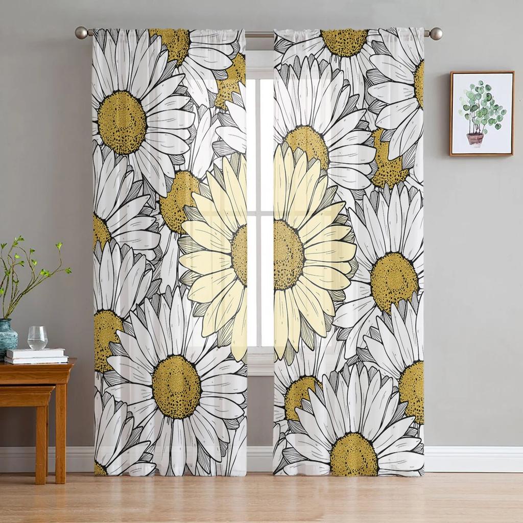 Květiny Chryzantéma Jednoduché průsvitné závěsy do obývacího pokoje Ložnice Tylové závěsy do kuchyně Voálové závěsy Roletové panely