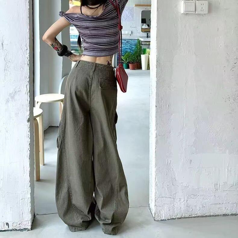 

Женские брюки в американском ретро-стиле с широкими штанинами, множеством карманов, хип-хоп, рабочая одежда Double Extra Large