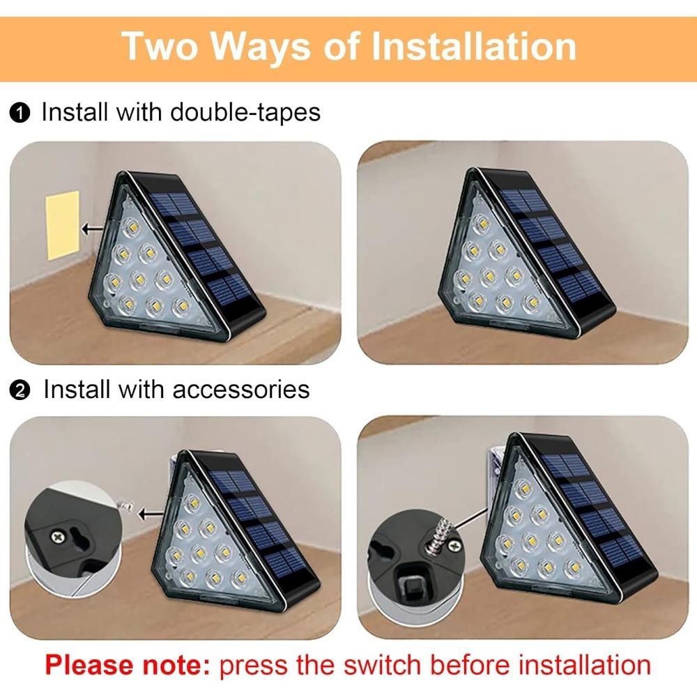 2PCS IP65 Waterproof Solar Triangle Step Lights Outdoor LED Deck Stair Fence Lamp Decorative Garden Yard Patio Pathway Lighting