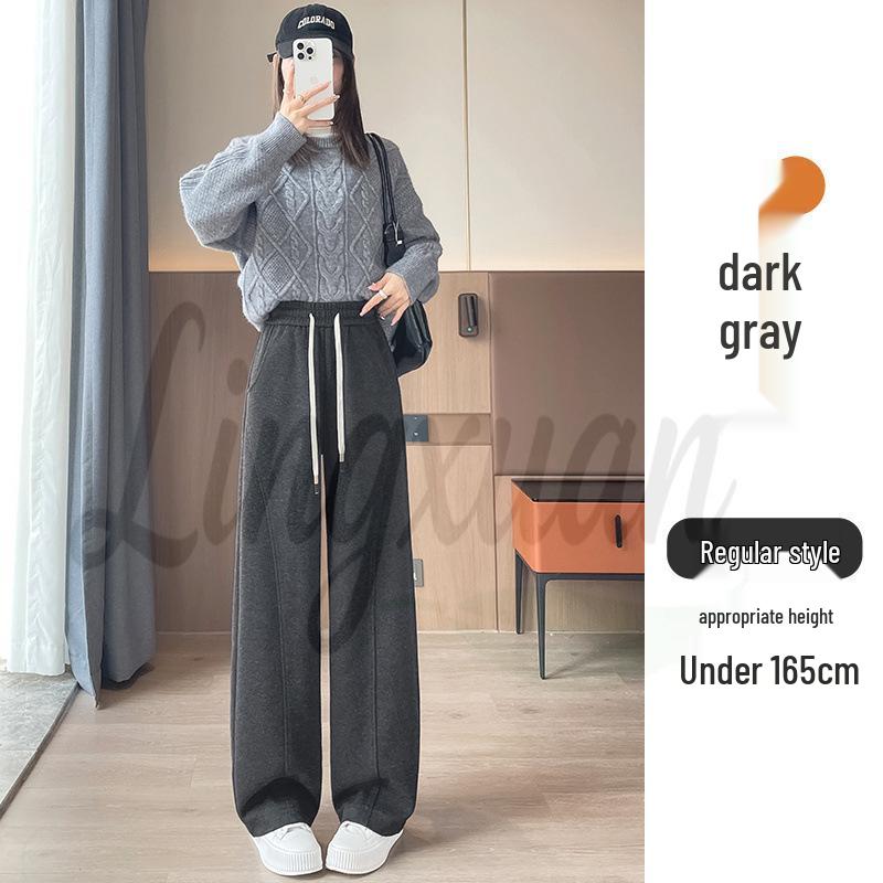 

Women s Woolen Herringbone Wide-Leg Pants - Autumn/Winter 2026 New Style, Plus Velvet, Straight Leg Banana Cut. 2XL