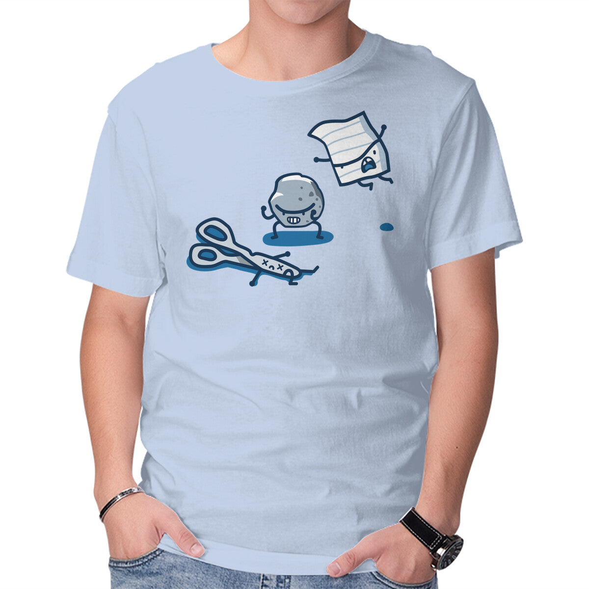 Unisex Crew Neck T-Shirt Rock Paper Scissors Graphic Short Sleeve Casual Tee L