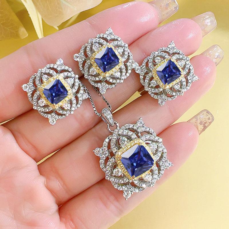 Luxury Delicate Yellow Crystal Tourmaline Necklaces Earrings Rings 3 Pieces Set Classic Wedding Banquet Zircon Zircon Set Gift