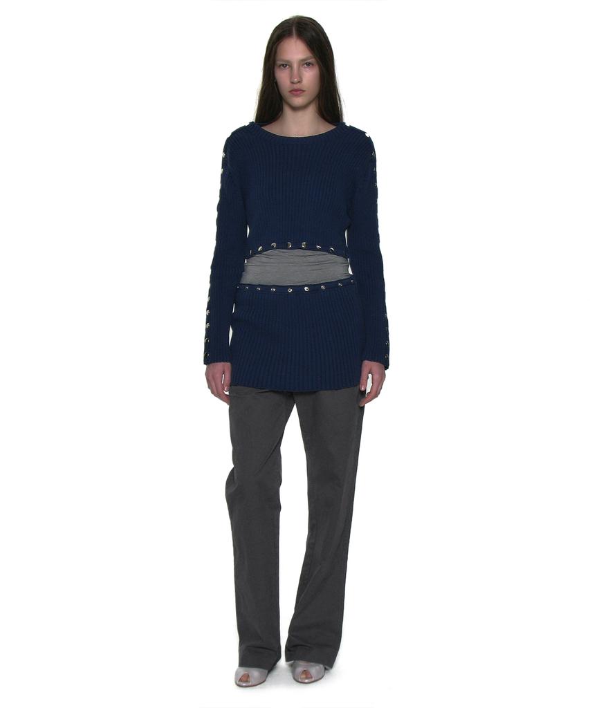 PARTIMENTO WOMEN Two-Way Transform Ribbed Knit Crew Neck_Blue