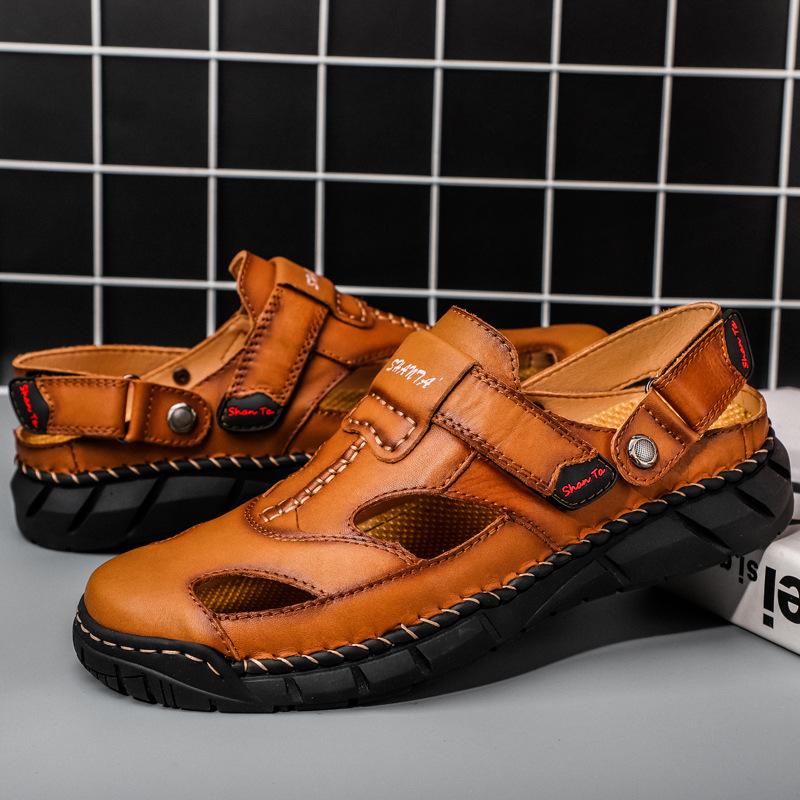 Spring and summer, foreign trade new large-size beach sandals, genuine leather cowhide outdoor handmade men's bag head sandals
