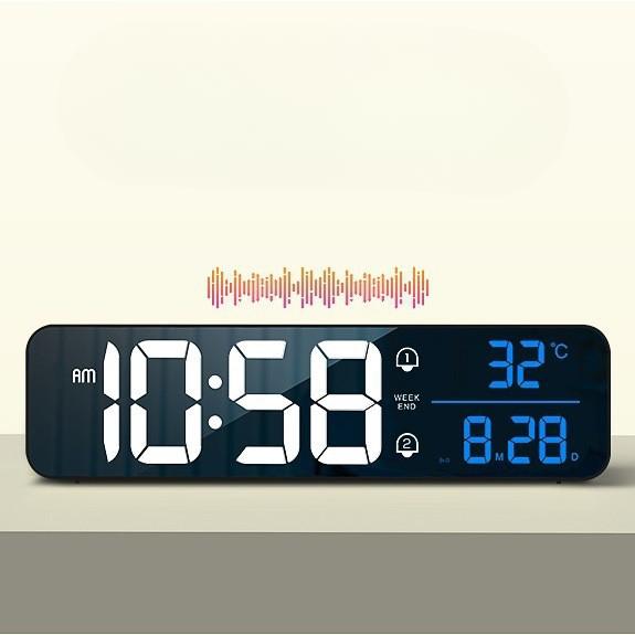Charging Version Large Screen LED Digital Music Wall Clock Weekday Sleeping Table Clock 2 Alarm Clock Temperature Voice Control Model