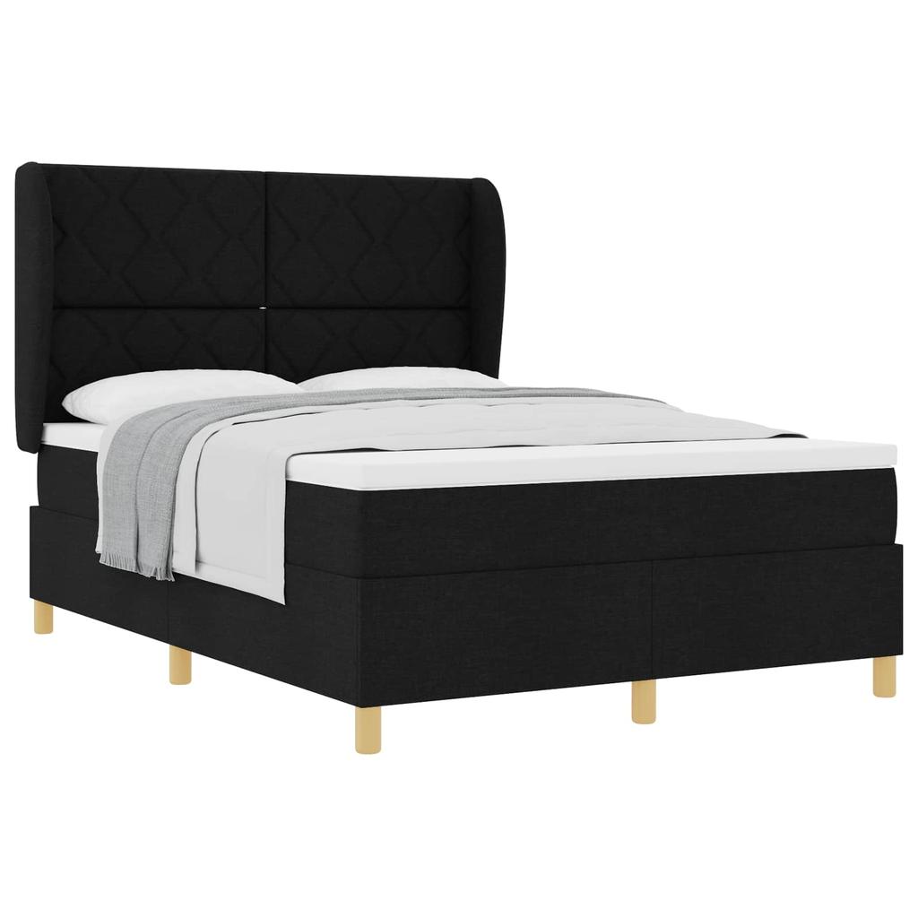 Boxspring Bed with Headboard Black 200 x 140 cm Fabric