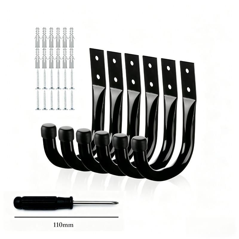 6/12pcs Heavy-Duty Metal Garage Hooks Wall-Mounted Bike and Garden Tool Hanging Storage Hooks Polished Carbon Steel Easy Install