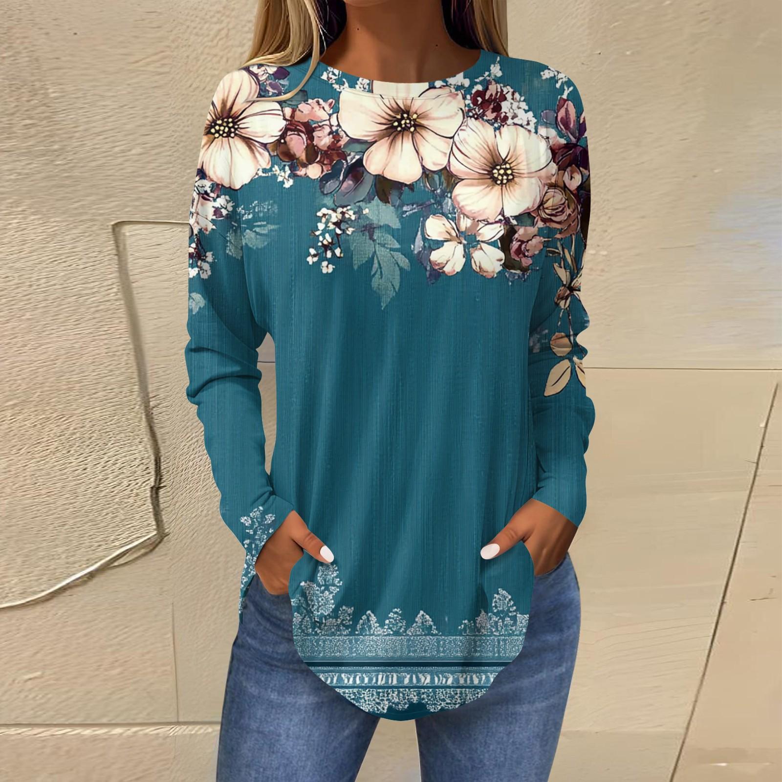 

Женская свободная футболка с длинным рукавом с круглым вырезом и принтом, верхний пуловер XL