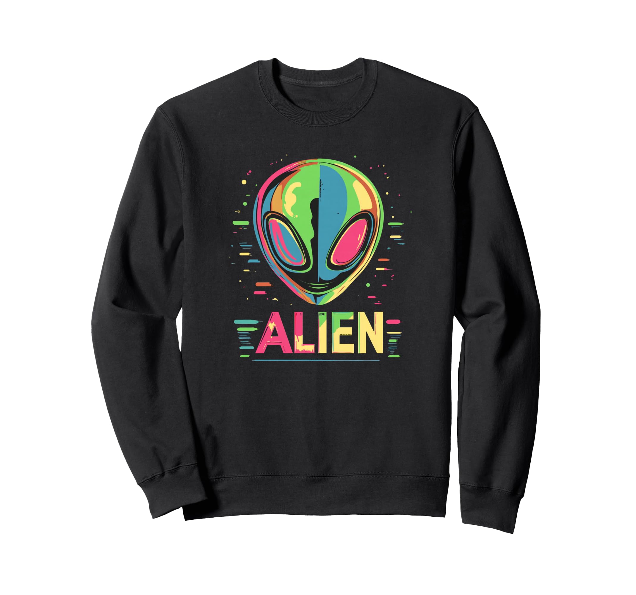 Funny and colorful alien face costume sweatshirt for adults and children