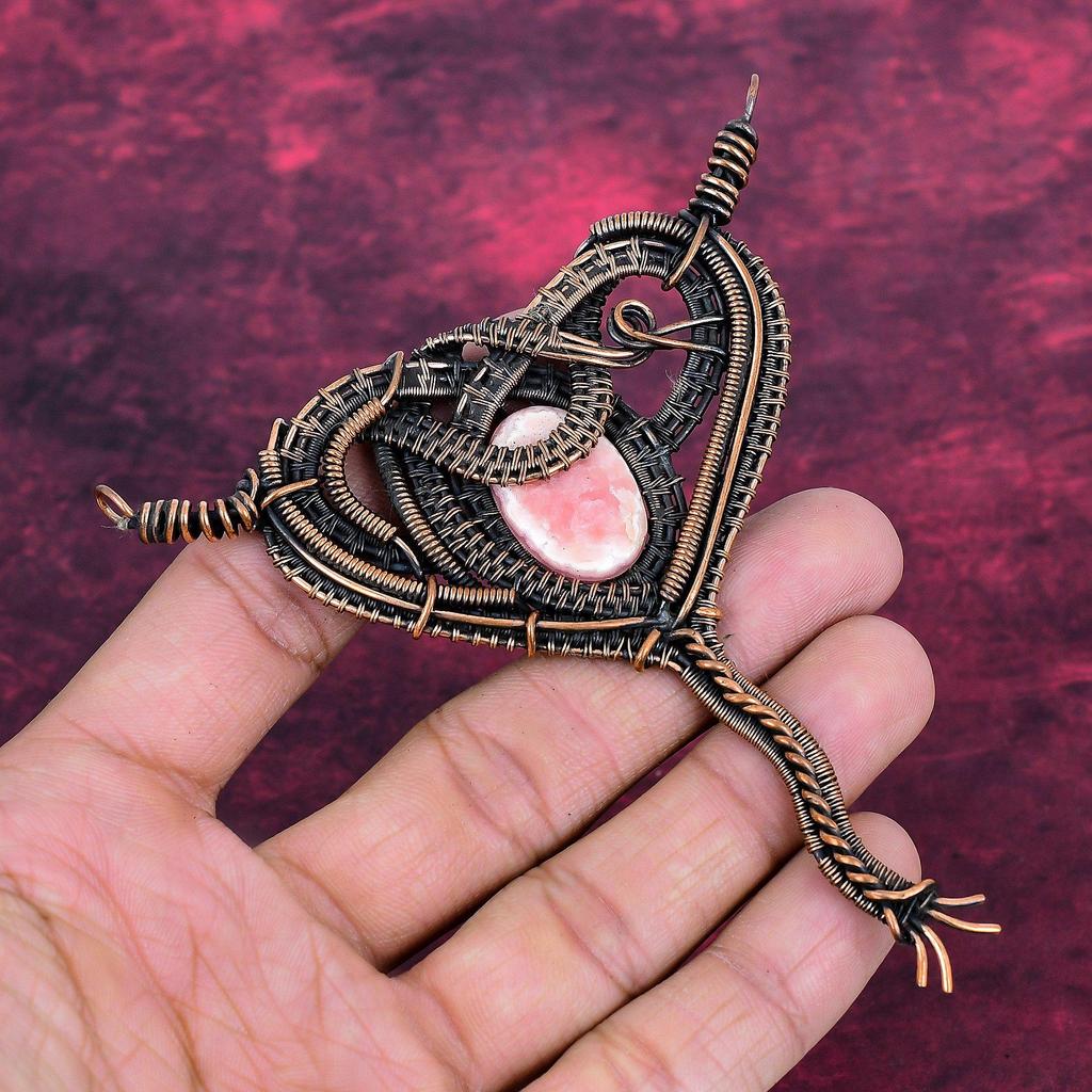 Rhodochrosite Gemstone Pendant Handmade Pendant Copper Wire Wrapped Jewelry
