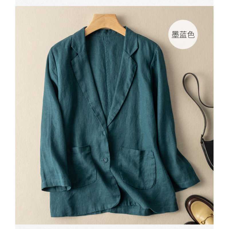 Women's Casual Linen Blend Blazer Long Sleeve Lightweight Open Front Suit Jacket