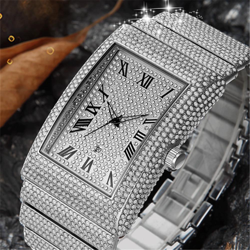 Men's Luxury Gold Diamond Quartz Watch with Date 057