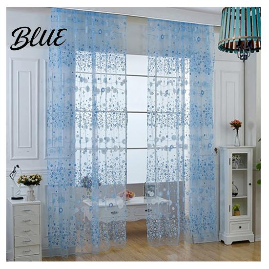 Voile Curtain Window for Home Decor Balcony Pattern Room Translucent Floral Valance Pastoral Office Cafe