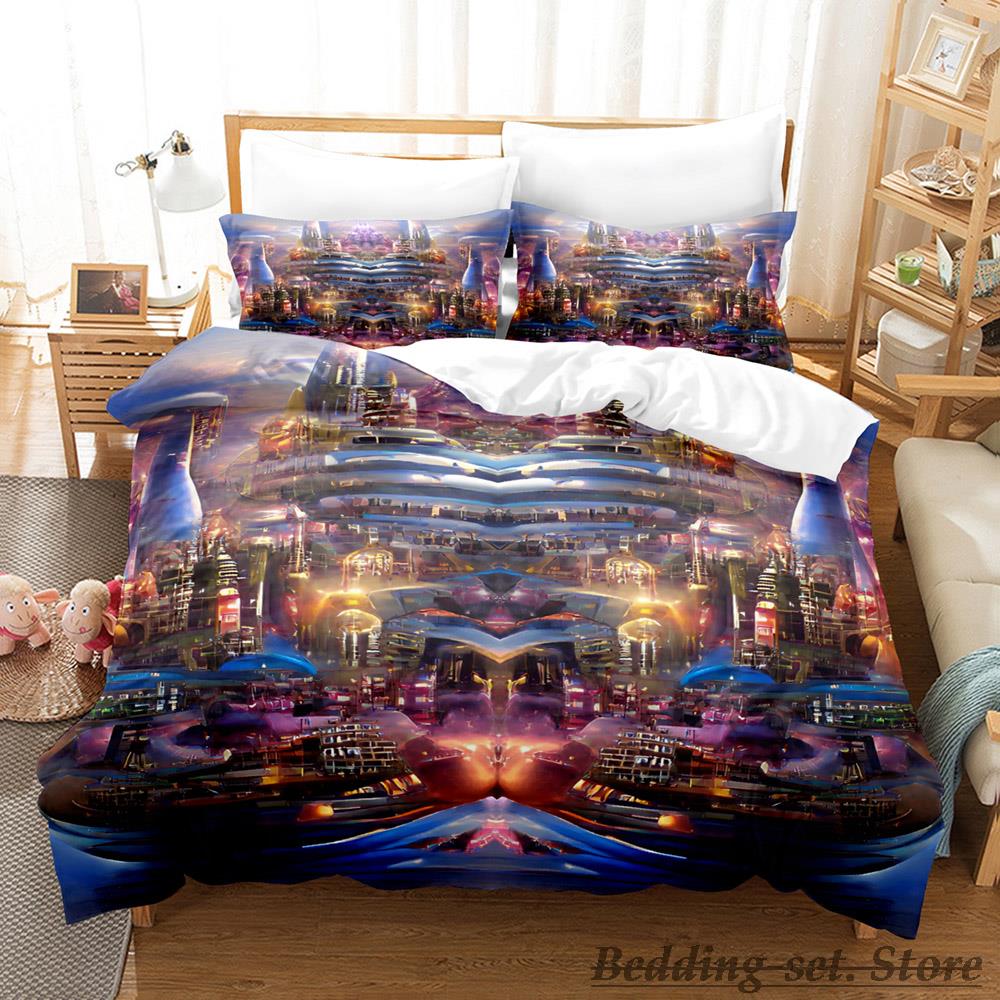 Cool Fantasy City Bedding Set Single Twin Full Queen King Size Bed Set Aldult Kid Bedroom Duvetcover Sets Anime Bed Letti