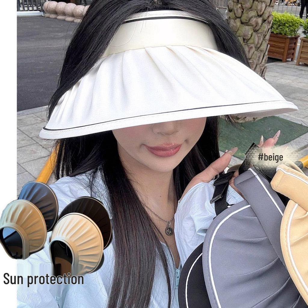 Women's Korean-Style Sun Visor Hat - Summer UV Protection, Wide Brim Design for Outdoor Use, Visually Slims Face