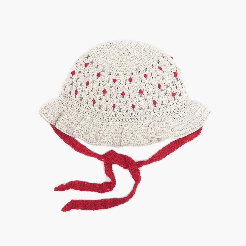 Women s Floral Ribbon Frill Lace Knit Hat pink