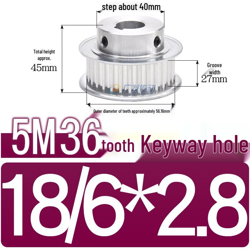 Stepped Timing Pulley 5M, 36 Teeth, T-Slot Width 16/21/27, Bore 5-25mm, BF Type.