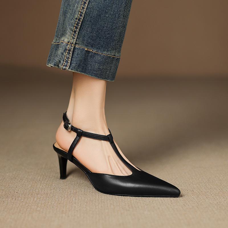 Fashion 2025 Summer Women Shoes Pointed Toe Thin Heel Women Sandals Genuine Leather Women Shoes Stiletto Elegant High Heels Party Shoes