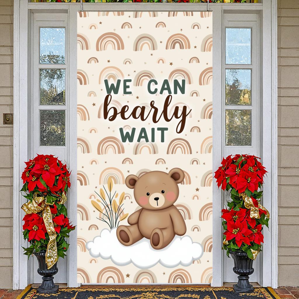 Neutral Shower Banner Teddy Bear Motif Gender Reveal Display Neutral Party Background Cute Animal Design For Home Party