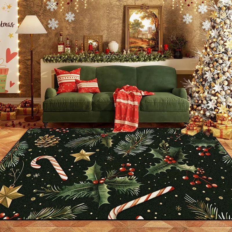 Christmas Style Fluffy Dark Green Room Carpet Living Room Antiskid Home Decoration Rug Big Size Bedroom Parlor Mat for Children