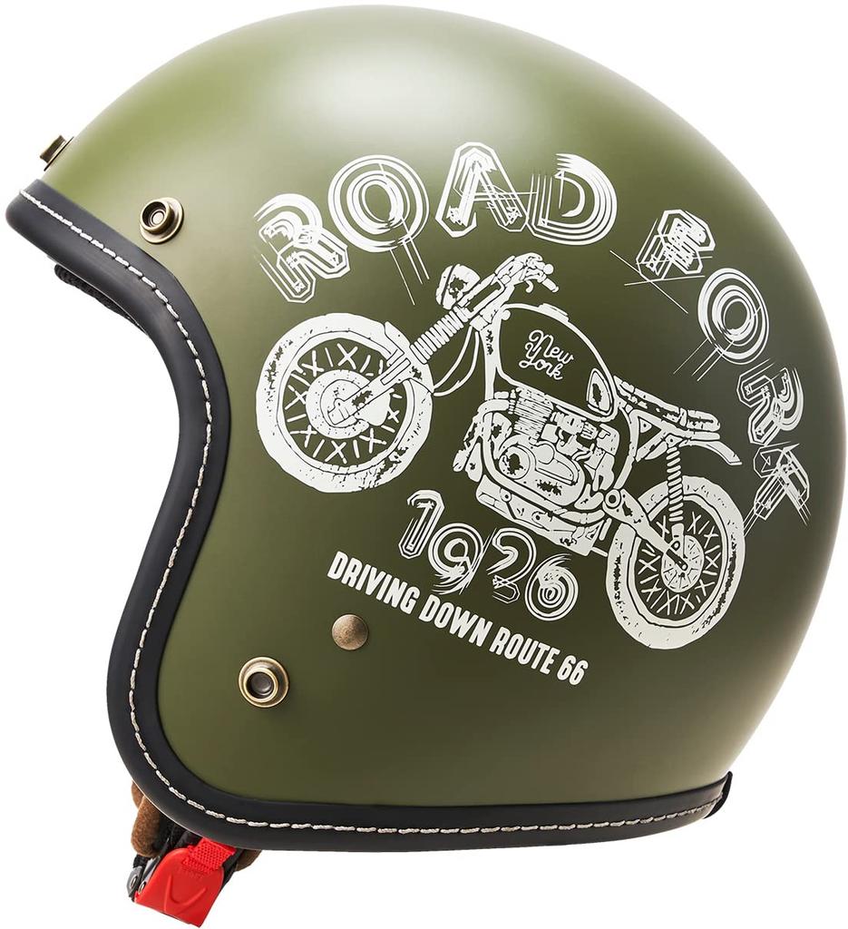 Marushin MCJ5 Jet Motorcycle Helmet, Road Fork, Open Jet, Matte Olive, Size L (59-60cm), 3006548